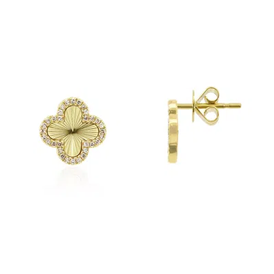 The Lovery Fluted Gold Diamond Clover Stud Earrings In Blue
