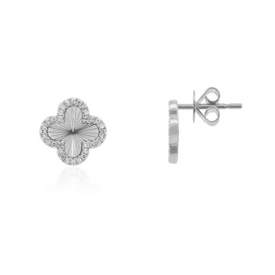 The Lovery Fluted Gold Diamond Clover Stud Earrings In Metallic