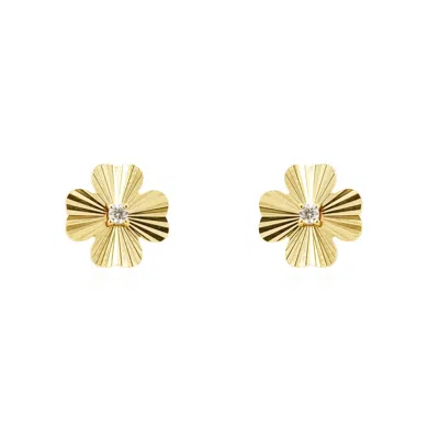 The Lovery Fluted Gold Four Leaf Clover Stud Earrings In Multi
