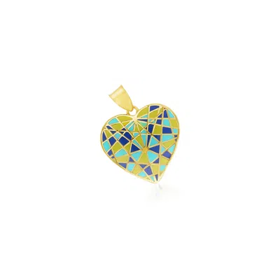 The Lovery Geometric Enamel Heart Charm In Green