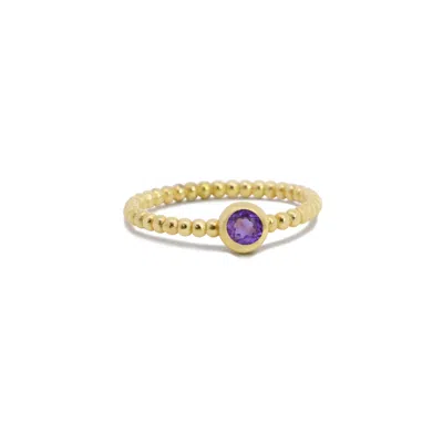 The Lovery Gold Beaded Amethyst Ring In Green