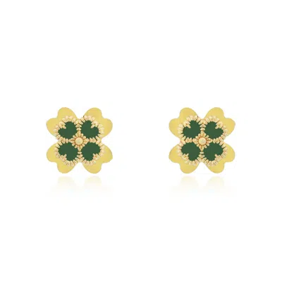 The Lovery Green Enamel Four Leaf Clover Stud Earrings In Multi