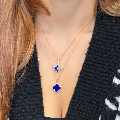 The Lovery Lapis And Gold Diamond Clover Charm In Blue