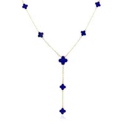 The Lovery Lapis Clover Station Lariat Necklace In Blue