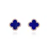 The Lovery Lapis Diamond Clover Stud Earrings In Blue