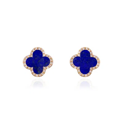 The Lovery Lapis Diamond Clover Stud Earrings In Blue