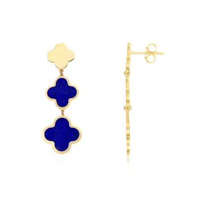The Lovery Lapis Graduating Clover Dangle Earrings In Blue
