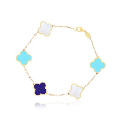 The Lovery Large Blue Mixed Clover Bracelet In Gold
