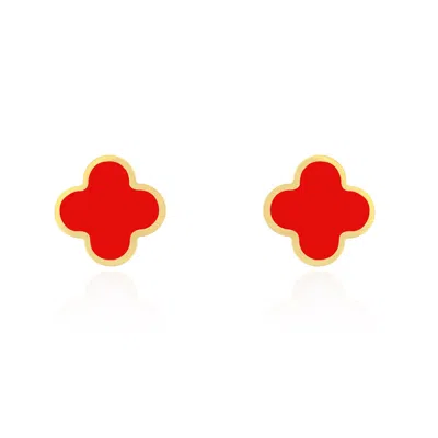 The Lovery Large Coral Clover Stud Earrings In Pink