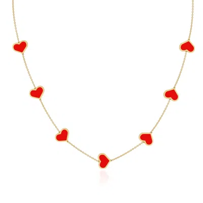 The Lovery Large Coral Heart Station Necklace In Pink