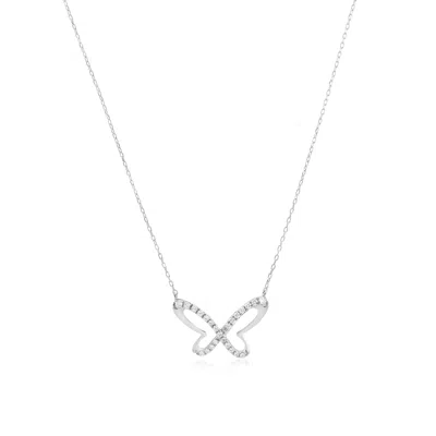 The Lovery Large Diamond Butterfly Cutout Necklace 14k White Gold