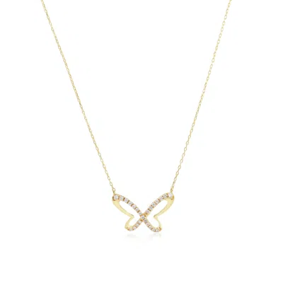 The Lovery Large Diamond Butterfly Cutout Necklace 14k Yellow Gold