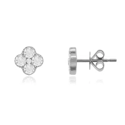 The Lovery Large Diamond Clover Stud Earrings In Silver