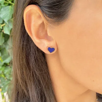 The Lovery Large Lapis Heart Stud Earrings In Multi