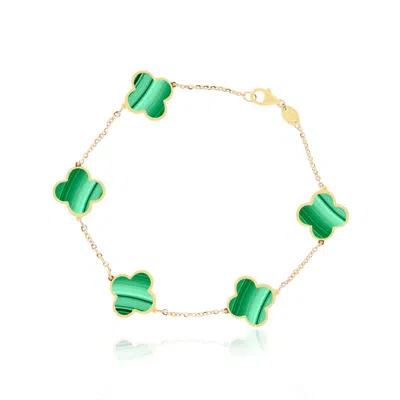 The Lovery Large Malachite Clover Bracelet In Multi