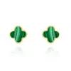 The Lovery Large Malachite Clover Stud Earrings In Multi