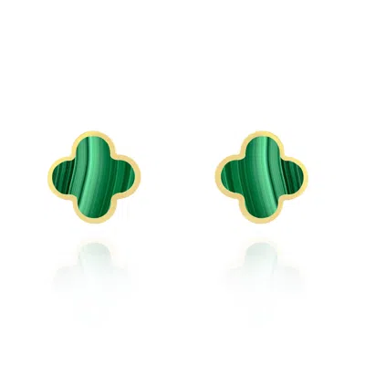 The Lovery Large Malachite Clover Stud Earrings In Multi