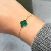 The Lovery Large Malachite Single Clover Bracelet In Multi