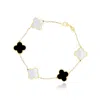 The Lovery Large Mother Of Pearl And Onyx Mixed Clover Bracelet In Multi