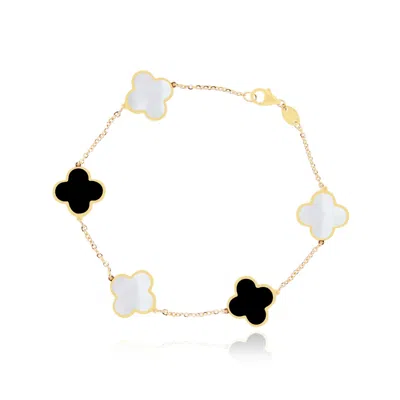 The Lovery Large Mother Of Pearl And Onyx Mixed Clover Bracelet In Multi