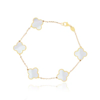 The Lovery Large Mother Of Pearl Clover Bracelet In Multi