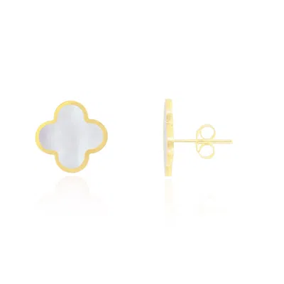The Lovery Large Mother Of Pearl Clover Stud Earrings In Multi