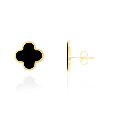 The Lovery Large Onyx Clover Stud Earrings In Black