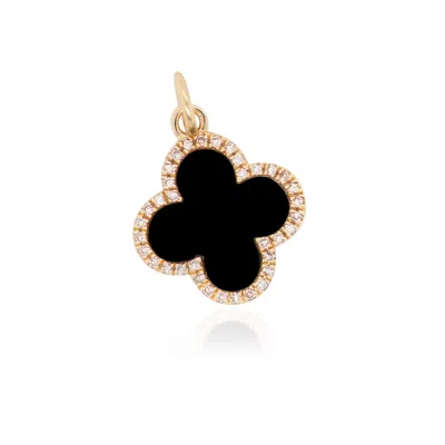 The Lovery Large Onyx Diamond Clover Charm In Blue