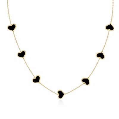 The Lovery Large Onyx Heart Station Necklace In Black