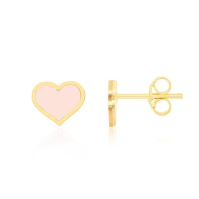 The Lovery Large Pink Pearl Heart Stud Earrings In Gold