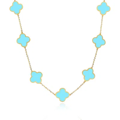 The Lovery Large Turquoise Clover Necklace In Blue