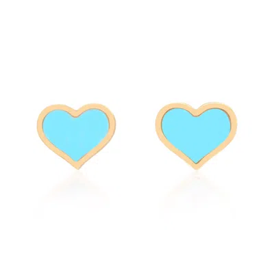 The Lovery Large Turquoise Heart Stud Earrings In Blue