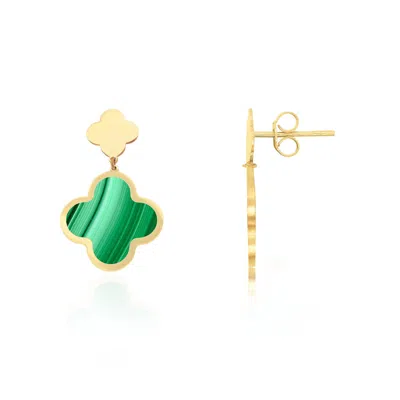 The Lovery Malachite And Gold Clover Drop Earrings In Multi