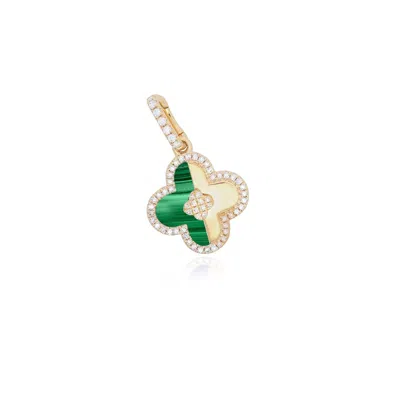 The Lovery Malachite And Gold Diamond Clover Charm In Green