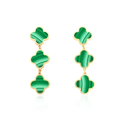 The Lovery Malachite Clover Dangle Earrings 1.25 Inches In Multi