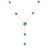 The Lovery Malachite Clover Station Lariat Necklace In Multi