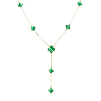 The Lovery Malachite Clover Station Lariat Necklace In Multi