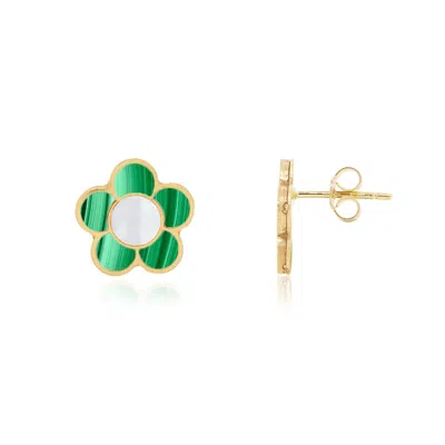 The Lovery Malachite Daisy Stud Earrings In Multi