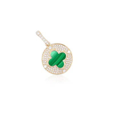 The Lovery Malachite Diamond Disc Clover Charm In Multi