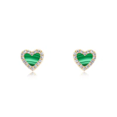 The Lovery Malachite Diamond Halo Heart Stud Earrings In Blue