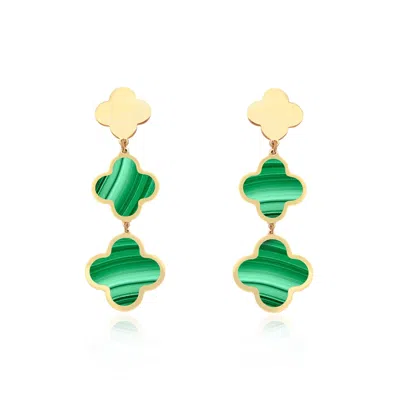 The Lovery Malachite Graduating Clover Dangle Earrings In Multi