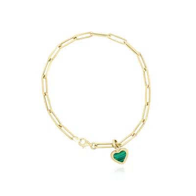 The Lovery Malachite Heart Paperclip Bracelet In Green
