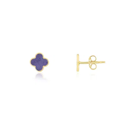 The Lovery Mini Amethyst Clover Stud Earrings In Green