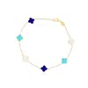 The Lovery Small Blue Mixed Clover Bracelet In Multi