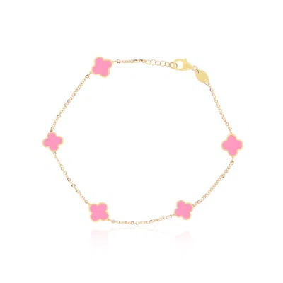 The Lovery Mini Bubblegum Pink Clover Bracelet In Gold