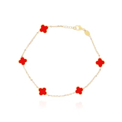 The Lovery Mini Coral Clover Bracelet In Gold
