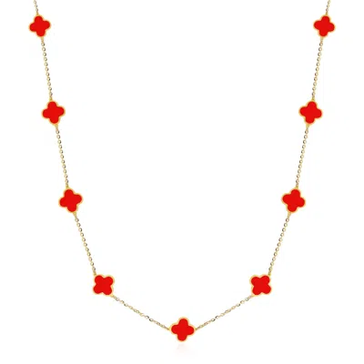 The Lovery Mini Coral Clover Necklace In Pink