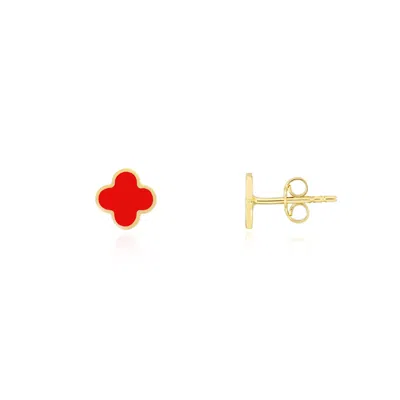 The Lovery Mini Coral Clover Stud Earrings In Pink