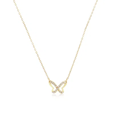 The Lovery Mini Diamond Butterfly Cutout Necklace 14k Yellow Gold