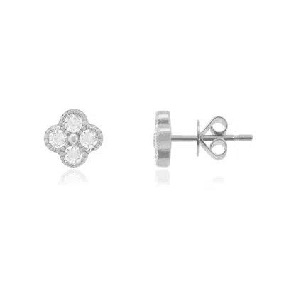 The Lovery Mini Diamond Clover Stud Earrings In Silver